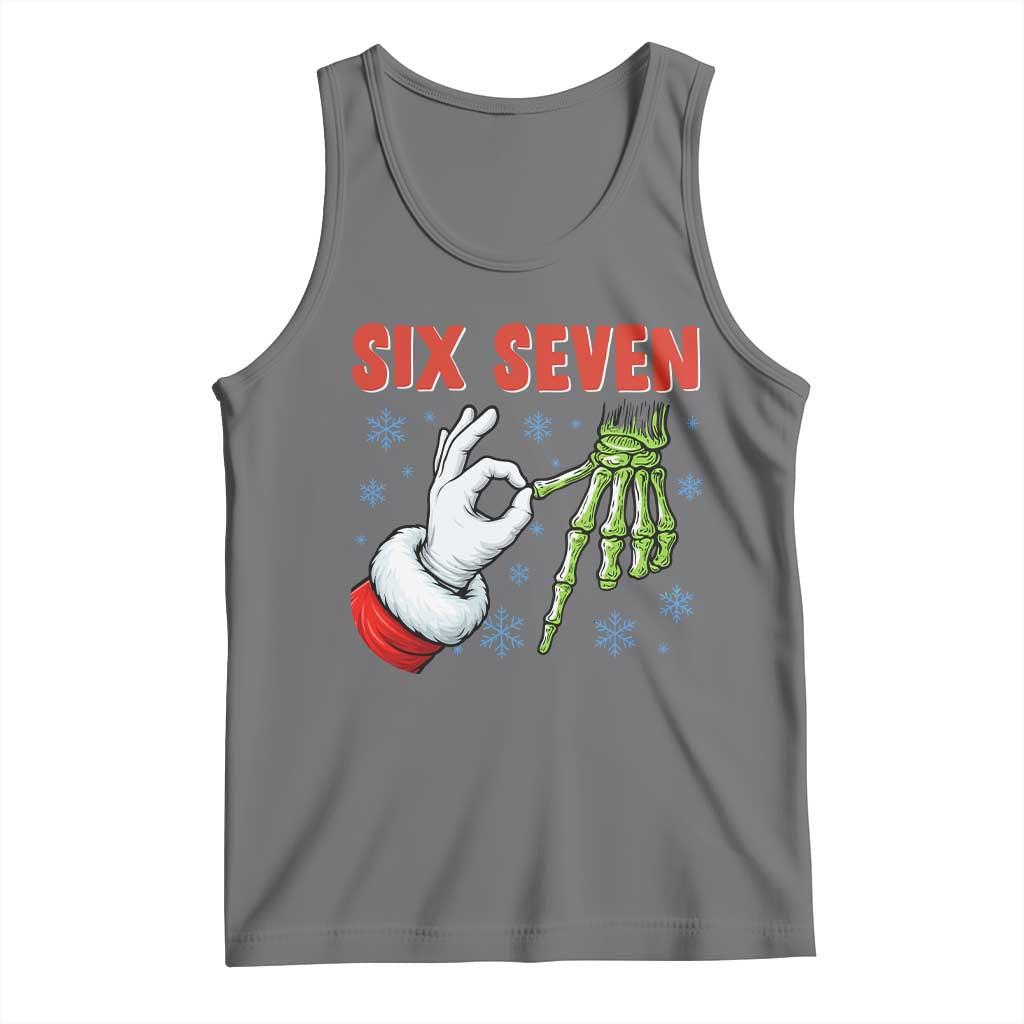 Funny 67 Christmas Tank Top Six Seven Meme Santa Skeleton Hands Gesture Gen Alpha - Wonder Print Shop
