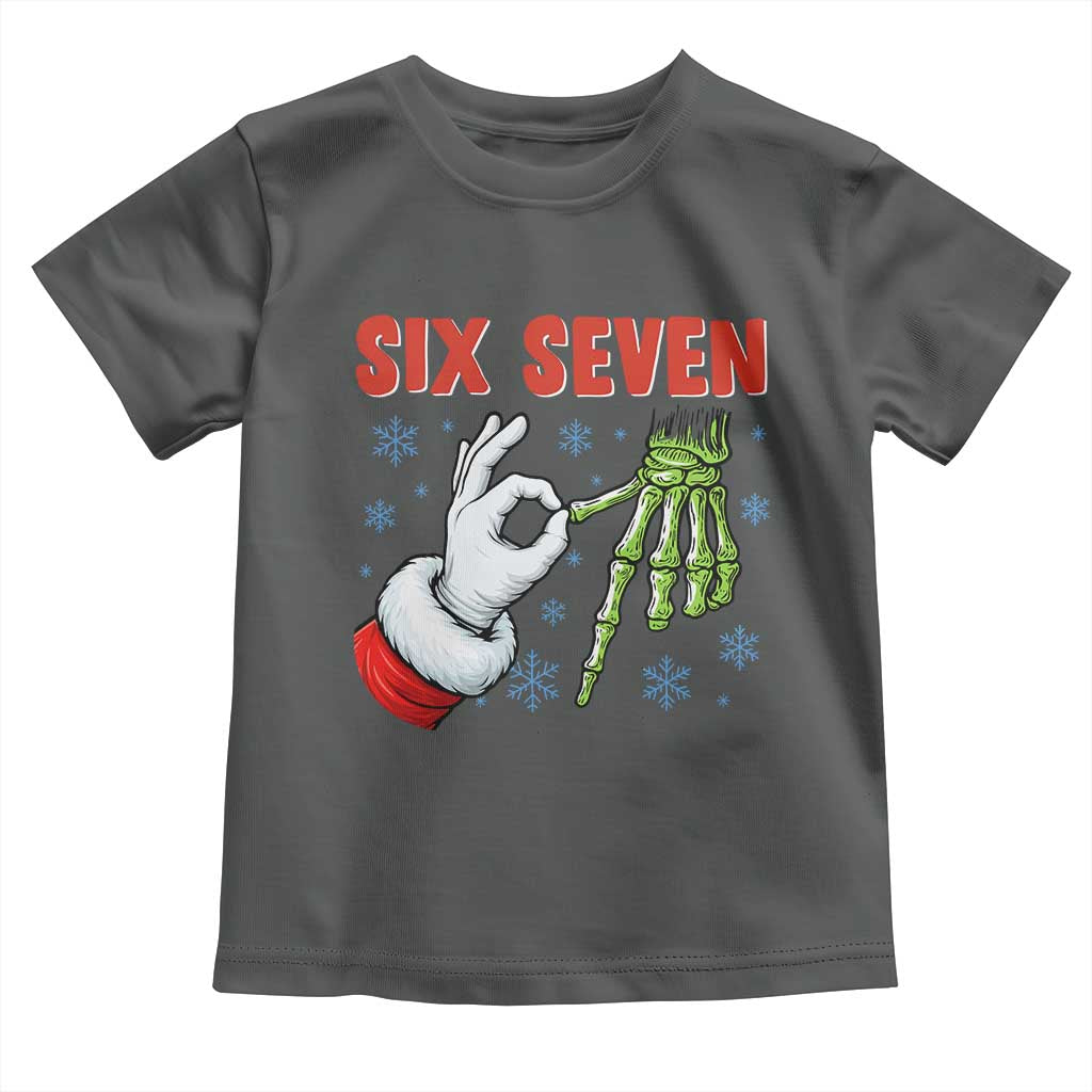 Funny 67 Christmas Toddler T Shirt Six Seven Meme Santa Skeleton Hands Gesture Gen Alpha - Wonder Print Shop