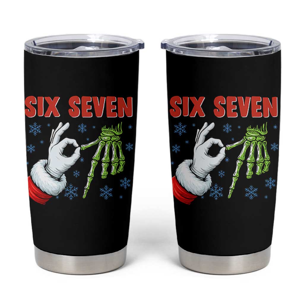 Funny 67 Christmas Tumbler Cup Six Seven Meme Santa Skeleton Hands Gesture Gen Alpha - Wonder Print Shop