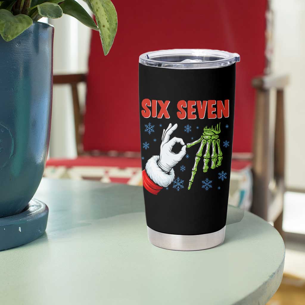 Funny 67 Christmas Tumbler Cup Six Seven Meme Santa Skeleton Hands Gesture Gen Alpha - Wonder Print Shop
