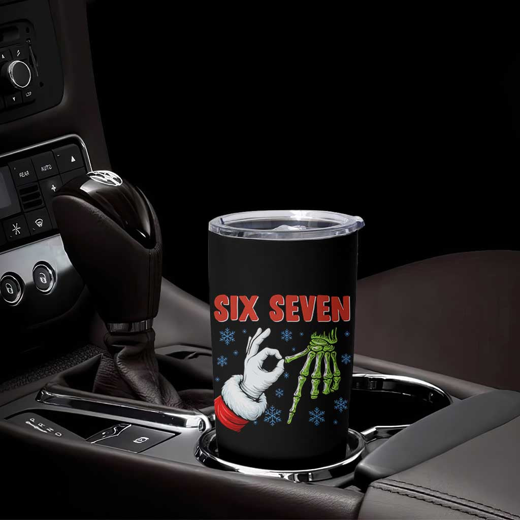 Funny 67 Christmas Tumbler Cup Six Seven Meme Santa Skeleton Hands Gesture Gen Alpha - Wonder Print Shop