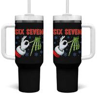 Funny 67 Christmas Tumbler With Handle Six Seven Meme Santa Skeleton Hands Gesture Gen Alpha - Wonder Print Shop