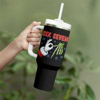 Funny 67 Christmas Tumbler With Handle Six Seven Meme Santa Skeleton Hands Gesture Gen Alpha - Wonder Print Shop