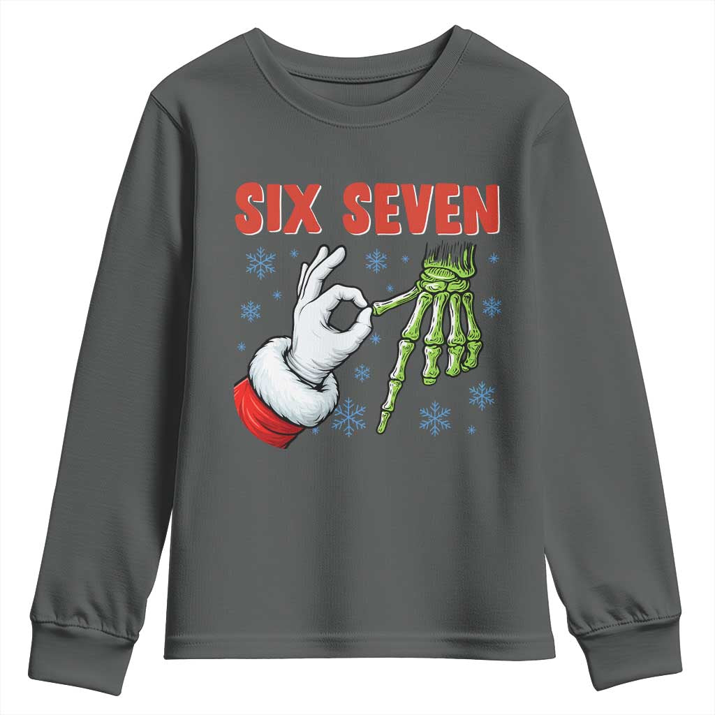 Funny 67 Christmas Youth Sweatshirt Six Seven Meme Santa Skeleton Hands Gesture Gen Alpha - Wonder Print Shop