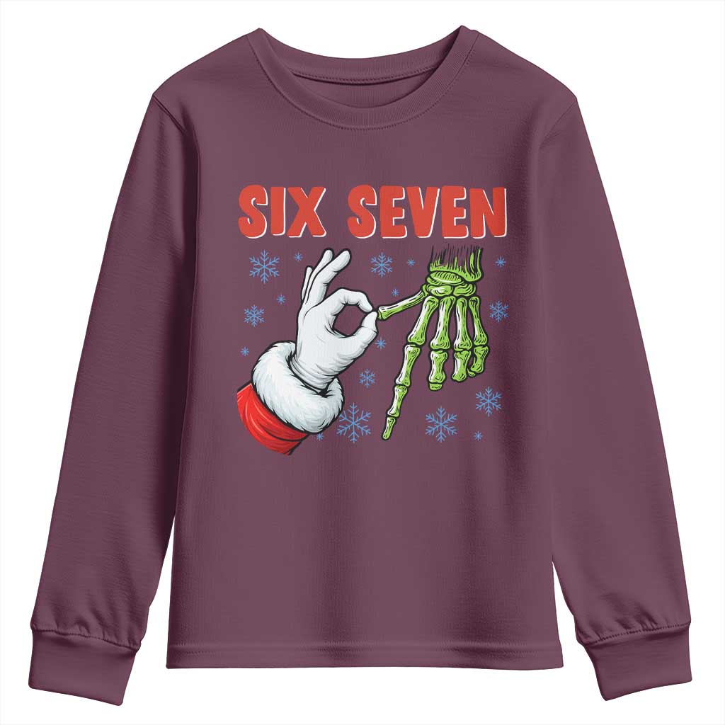 Funny 67 Christmas Youth Sweatshirt Six Seven Meme Santa Skeleton Hands Gesture Gen Alpha - Wonder Print Shop