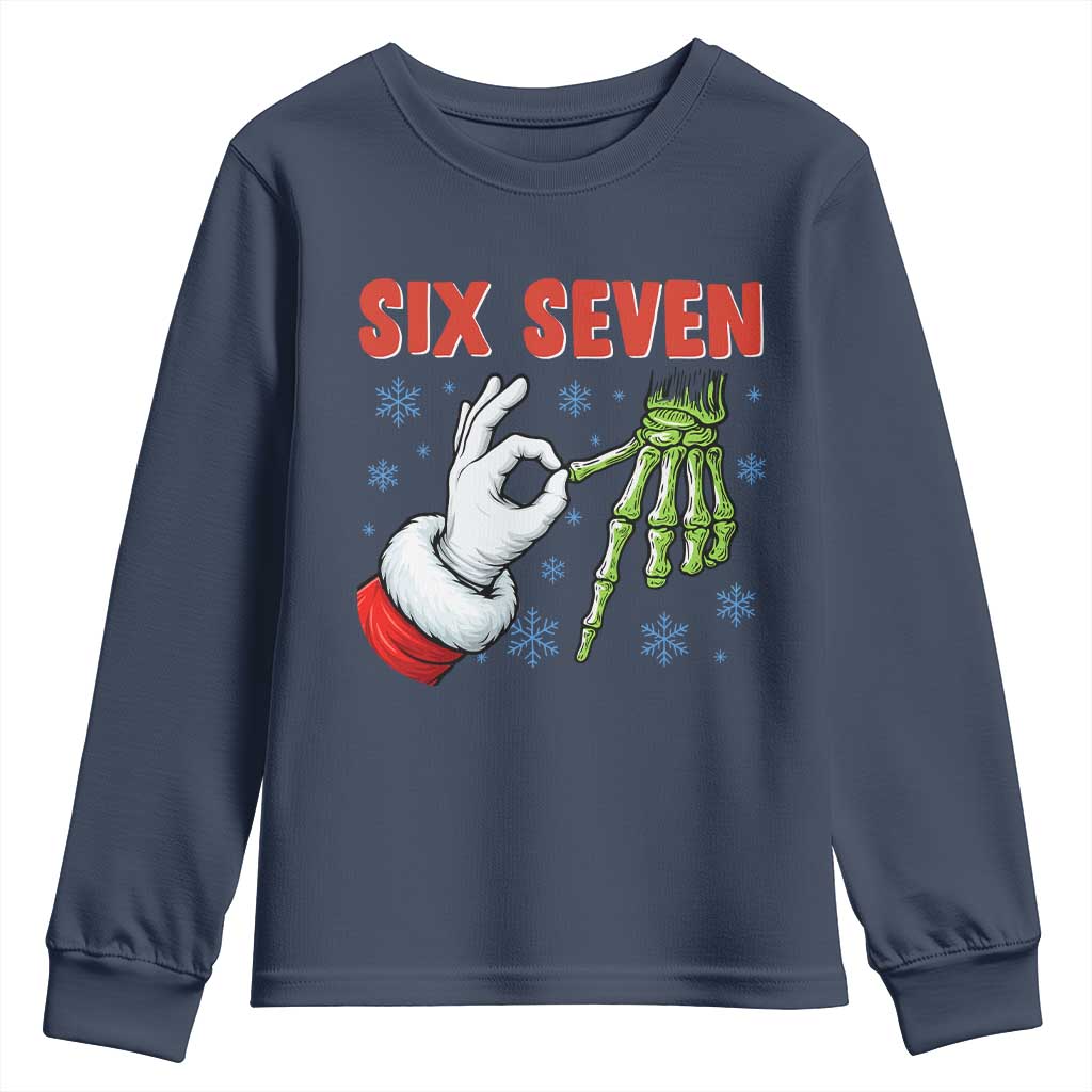 Funny 67 Christmas Youth Sweatshirt Six Seven Meme Santa Skeleton Hands Gesture Gen Alpha - Wonder Print Shop
