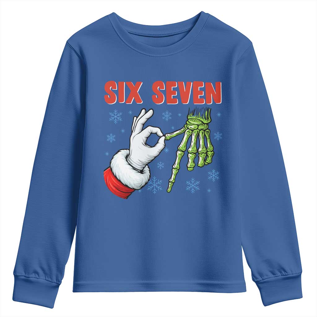 Funny 67 Christmas Youth Sweatshirt Six Seven Meme Santa Skeleton Hands Gesture Gen Alpha - Wonder Print Shop