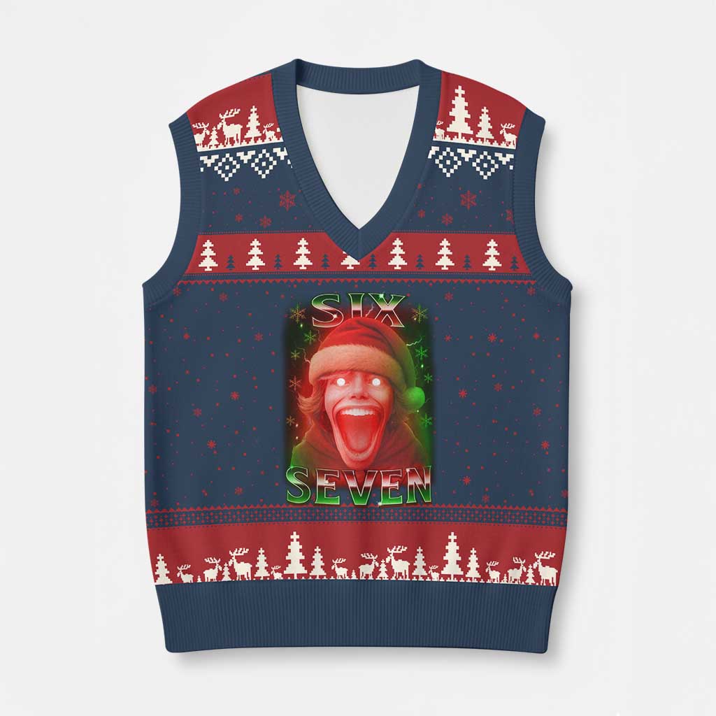 67 Six Seven Xmas Meme V-Neck Knit Sweater Vest The Mason 67 Kid Gen Alpha Slang - Wonder Print Shop