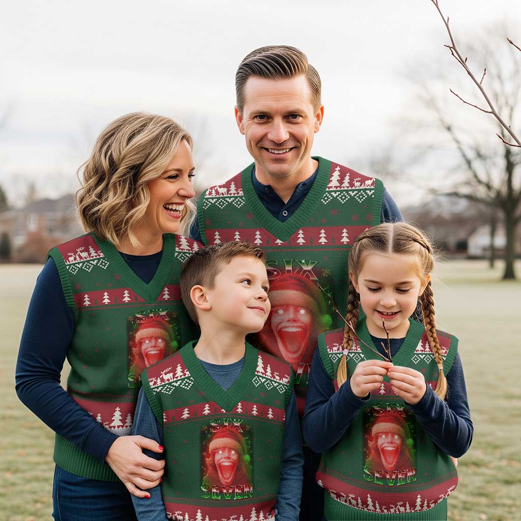 67 Six Seven Xmas Meme V-Neck Knit Sweater Vest The Mason 67 Kid Gen Alpha Slang - Wonder Print Shop