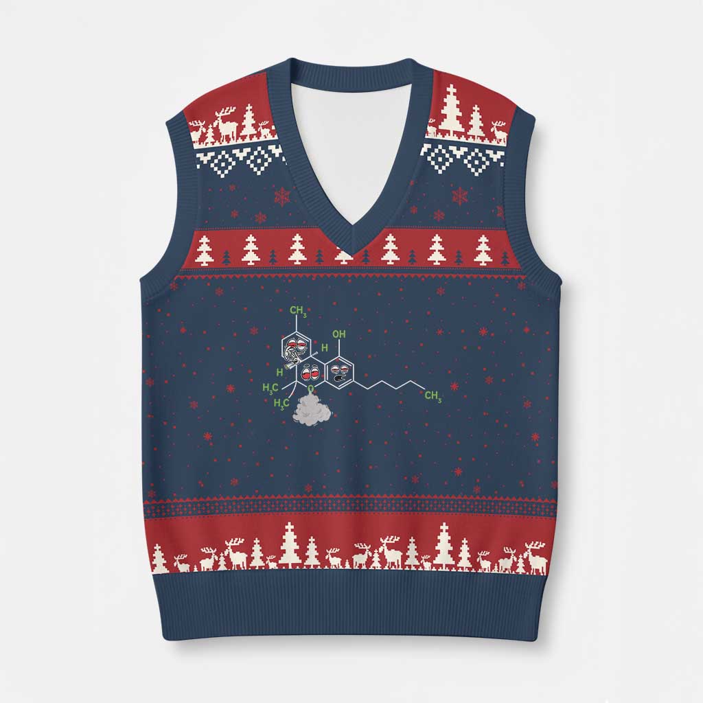Cannabis Weed V-Neck Knit Sweater Vest Molecule THC Marijuana Stoner - Wonder Print Shop