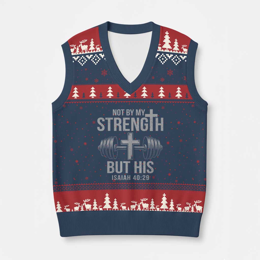 Not By My Strength But His V-Neck Knit Sweater Vest Christian Workout Gym Bible Verse - Wonder Print Shop