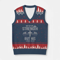 Not By My Strength But His V-Neck Knit Sweater Vest Christian Workout Gym Bible Verse - Wonder Print Shop