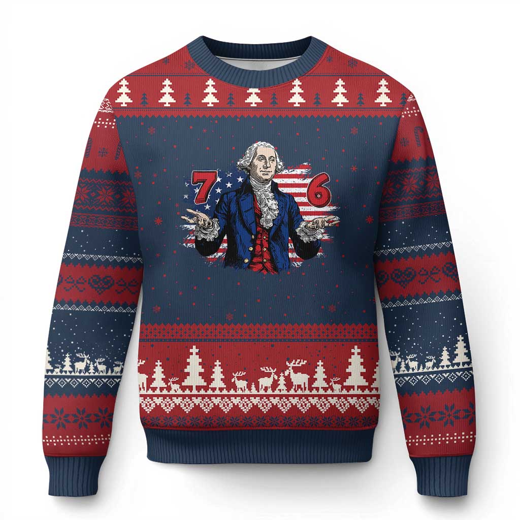 Funny George Washington 67 Ugly Christmas Sweater Six Seven Meme Gen Alpha Slang - Wonder Print Shop
