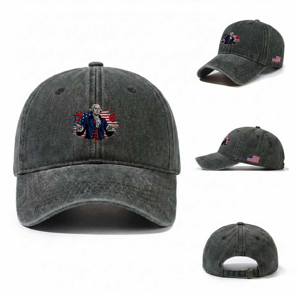 Funny George Washington 67 Washed Cotton Baseball Cap Six Seven Meme Gen Alpha Slang