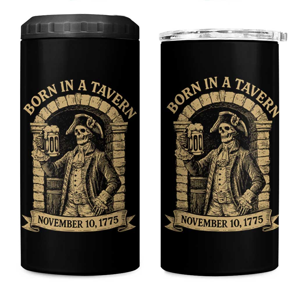 Funny Born In A Tavern 4 in 1 Can Cooler Tumbler 250th Birthday Military - Wonder Print Shop