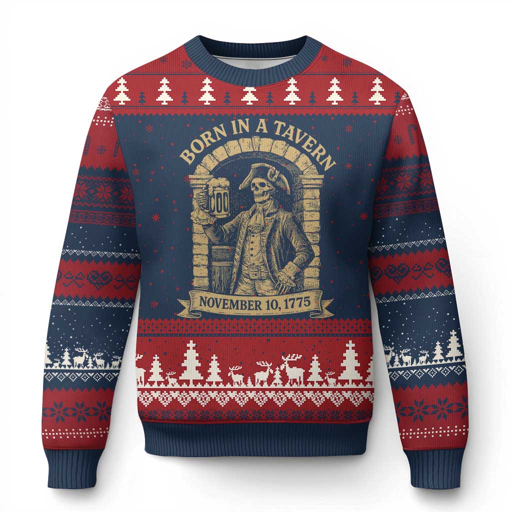 Funny Born In A Tavern Ugly Christmas Sweater 250th Birthday Military - Wonder Print Shop