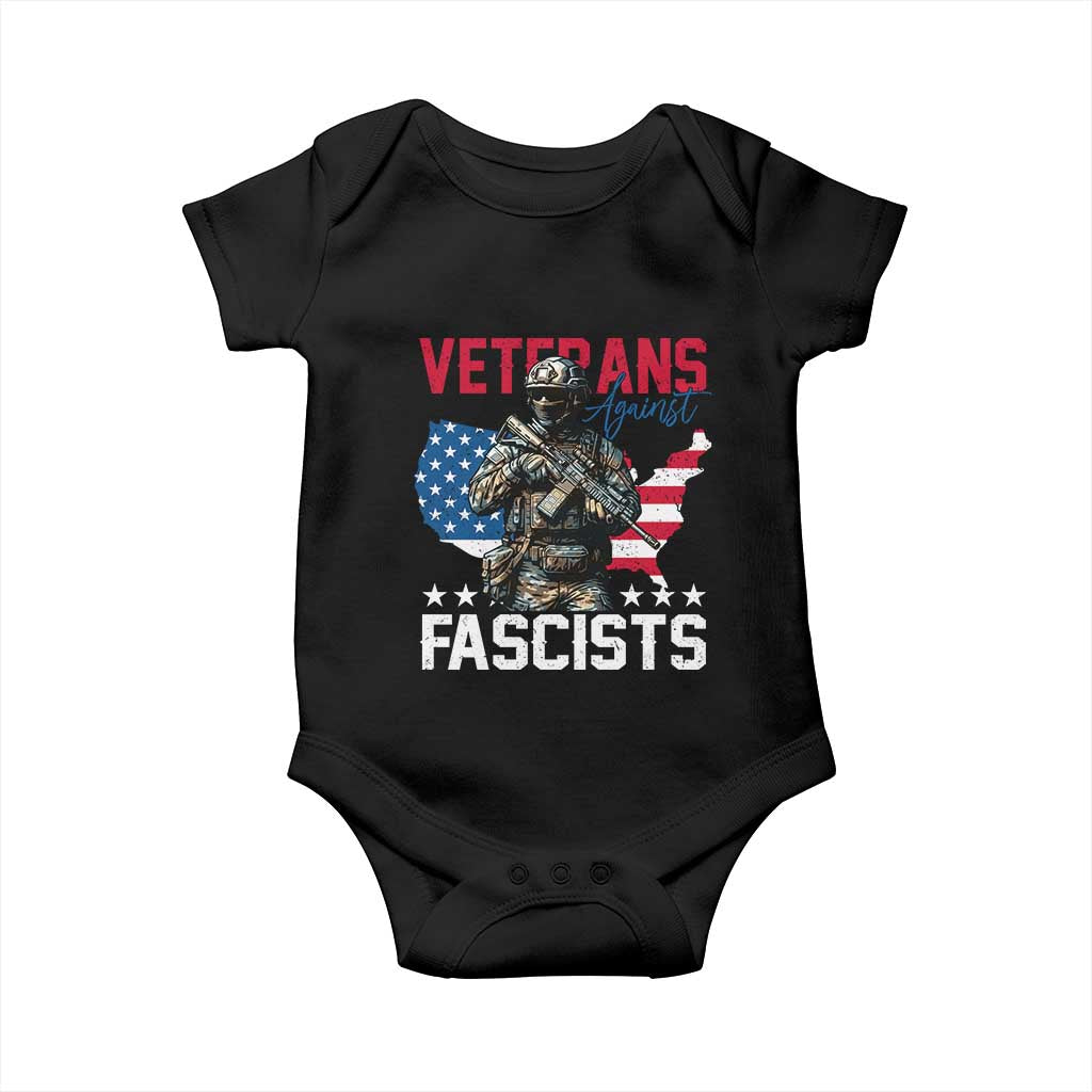 Veterans Against Fascists Baby Onesie Patriotic Soldier Vintage American Flag - Wonder Print Shop