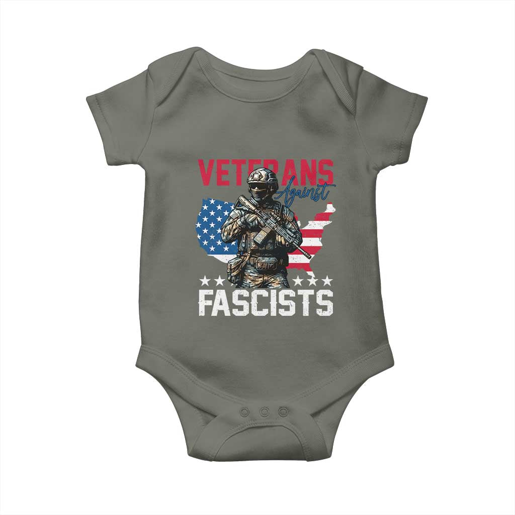 Veterans Against Fascists Baby Onesie Patriotic Soldier Vintage American Flag - Wonder Print Shop