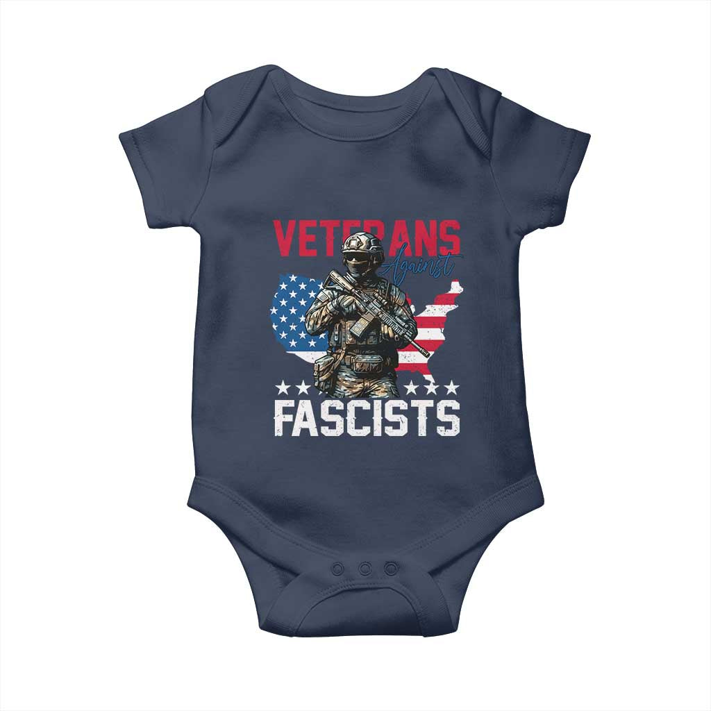 Veterans Against Fascists Baby Onesie Patriotic Soldier Vintage American Flag - Wonder Print Shop