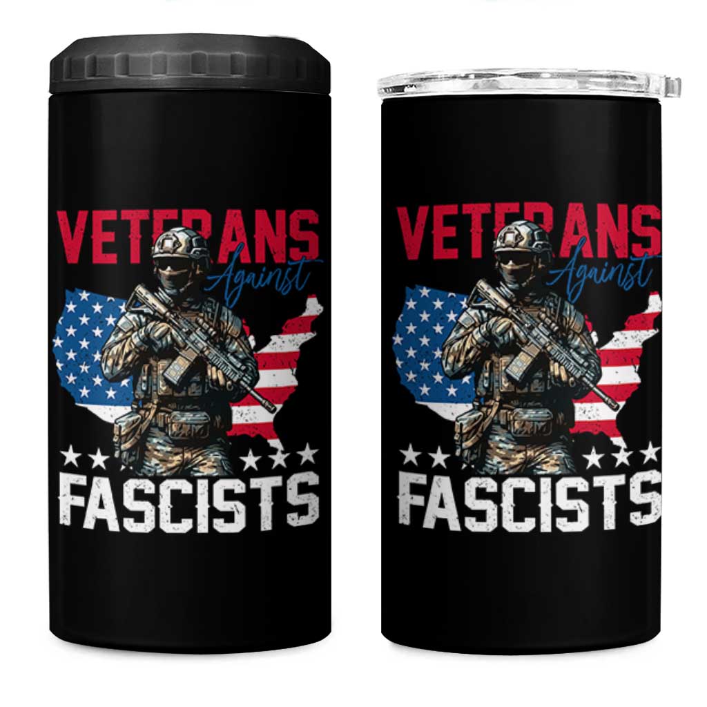Veterans Against Fascists 4 in 1 Can Cooler Tumbler Patriotic Soldier Vintage American Flag - Wonder Print Shop