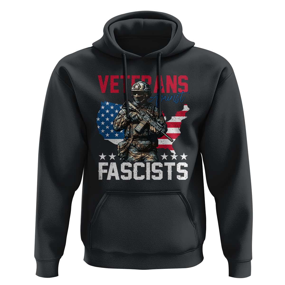 Veterans Against Fascists Hoodie Patriotic Soldier Vintage American Flag - Wonder Print Shop