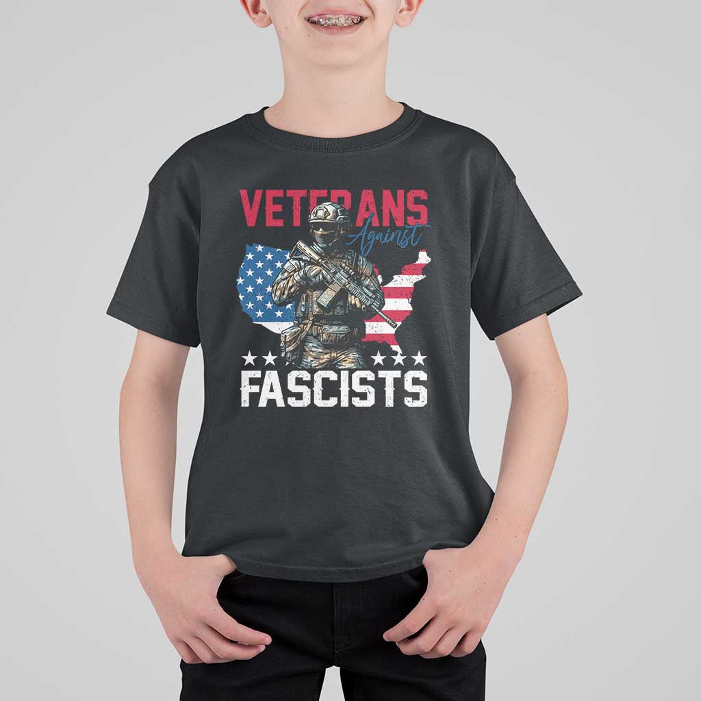 Veterans Against Fascists T Shirt For Kid Patriotic Soldier Vintage American Flag - Wonder Print Shop