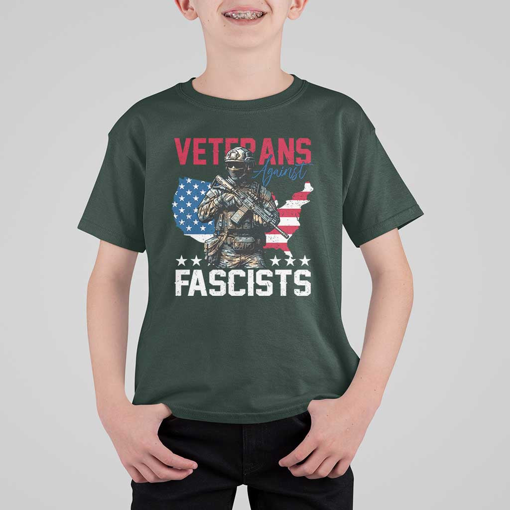Veterans Against Fascists T Shirt For Kid Patriotic Soldier Vintage American Flag - Wonder Print Shop