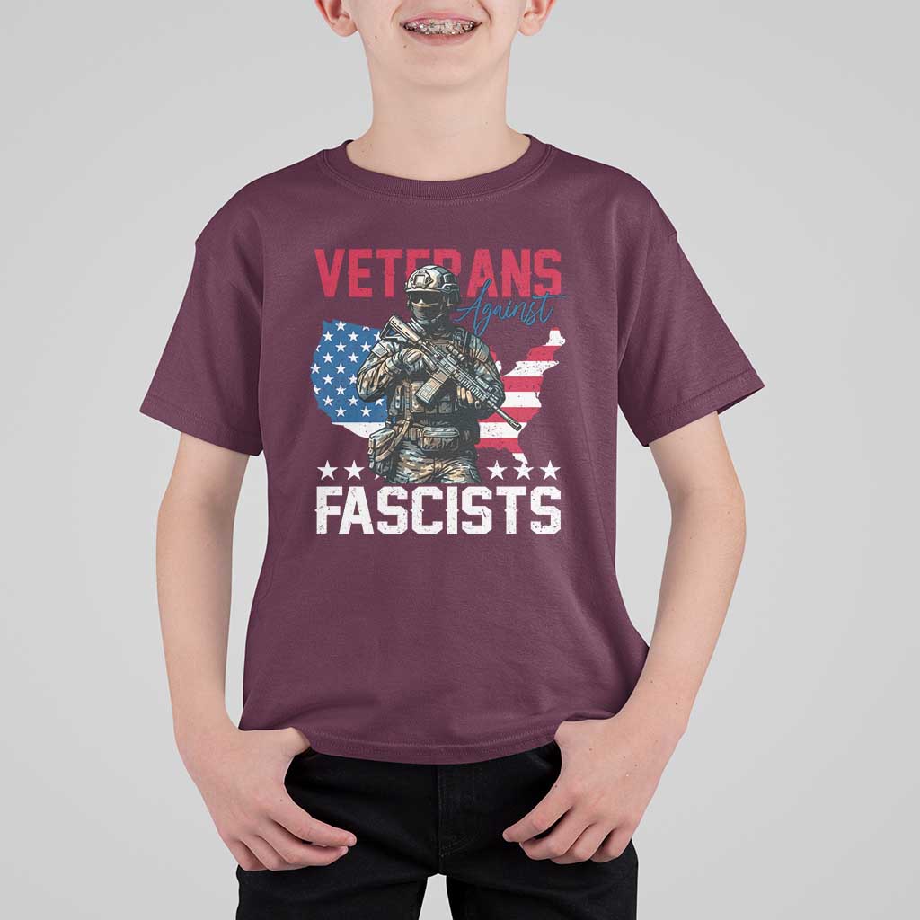 Veterans Against Fascists T Shirt For Kid Patriotic Soldier Vintage American Flag - Wonder Print Shop