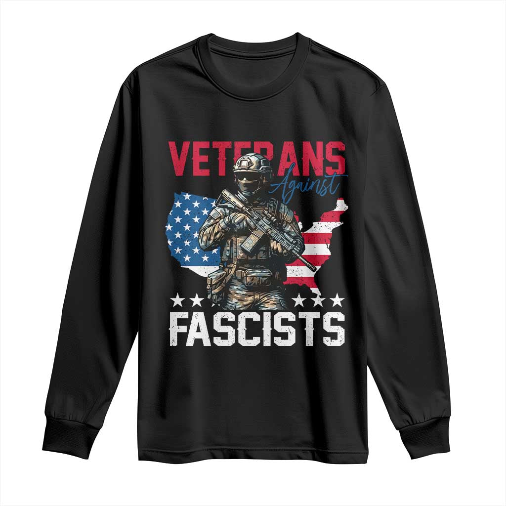 Veterans Against Fascists Long Sleeve Shirt Patriotic Soldier Vintage American Flag - Wonder Print Shop