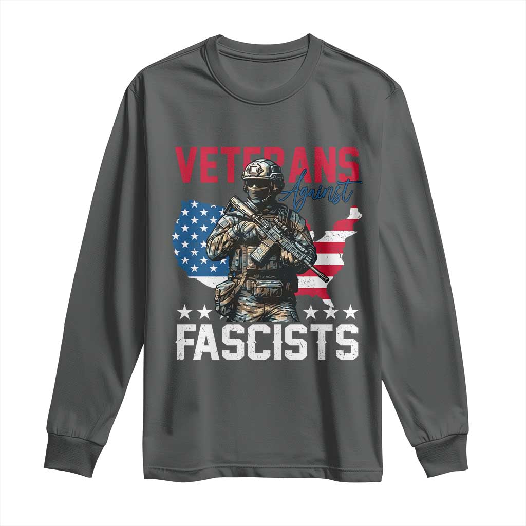 Veterans Against Fascists Long Sleeve Shirt Patriotic Soldier Vintage American Flag - Wonder Print Shop