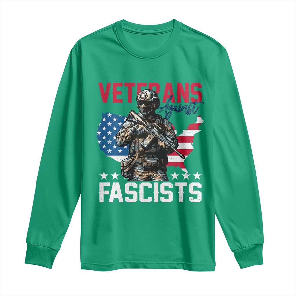Veterans Against Fascists Long Sleeve Shirt Patriotic Soldier Vintage American Flag - Wonder Print Shop