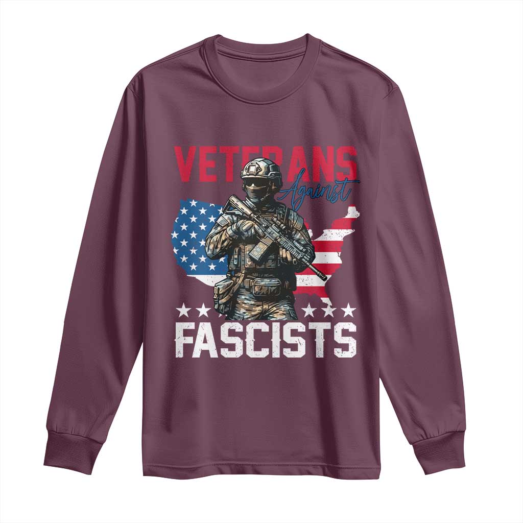 Veterans Against Fascists Long Sleeve Shirt Patriotic Soldier Vintage American Flag - Wonder Print Shop