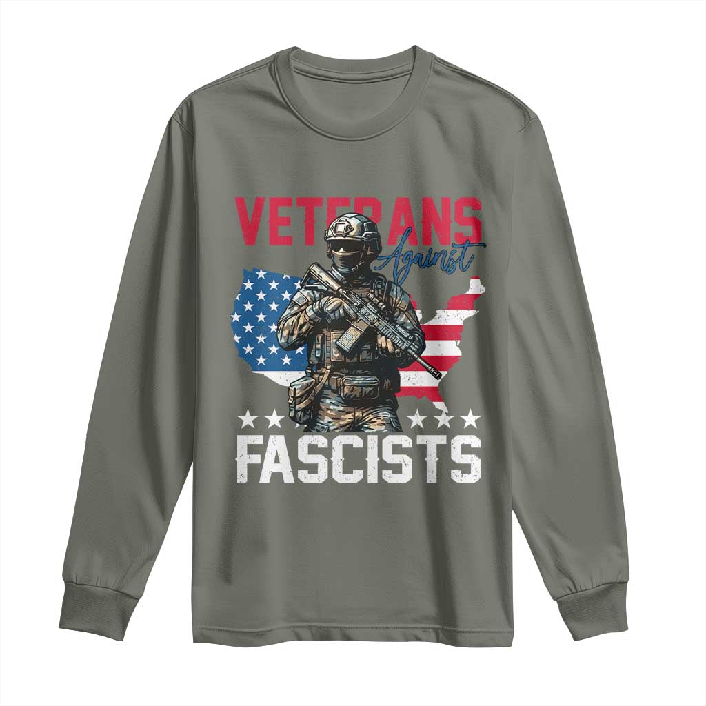 Veterans Against Fascists Long Sleeve Shirt Patriotic Soldier Vintage American Flag - Wonder Print Shop