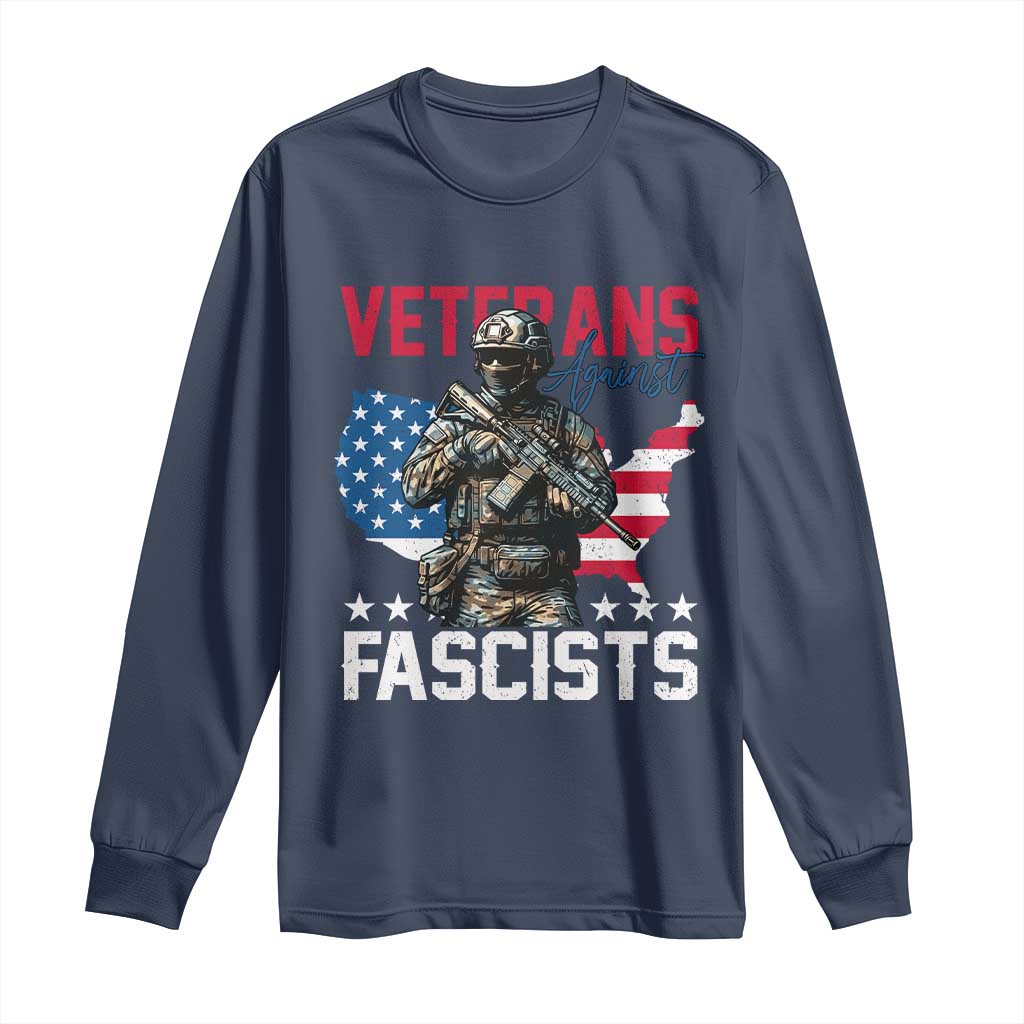 Veterans Against Fascists Long Sleeve Shirt Patriotic Soldier Vintage American Flag - Wonder Print Shop