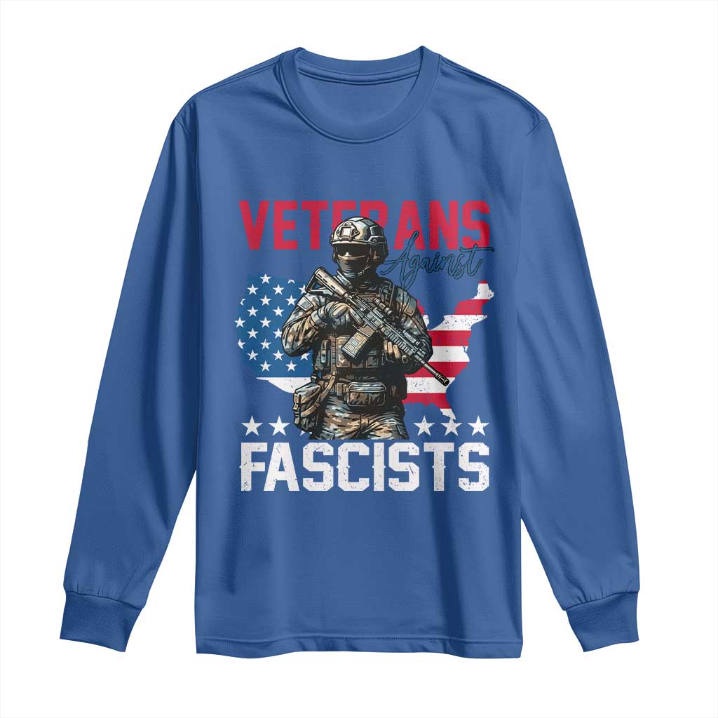 Veterans Against Fascists Long Sleeve Shirt Patriotic Soldier Vintage American Flag - Wonder Print Shop