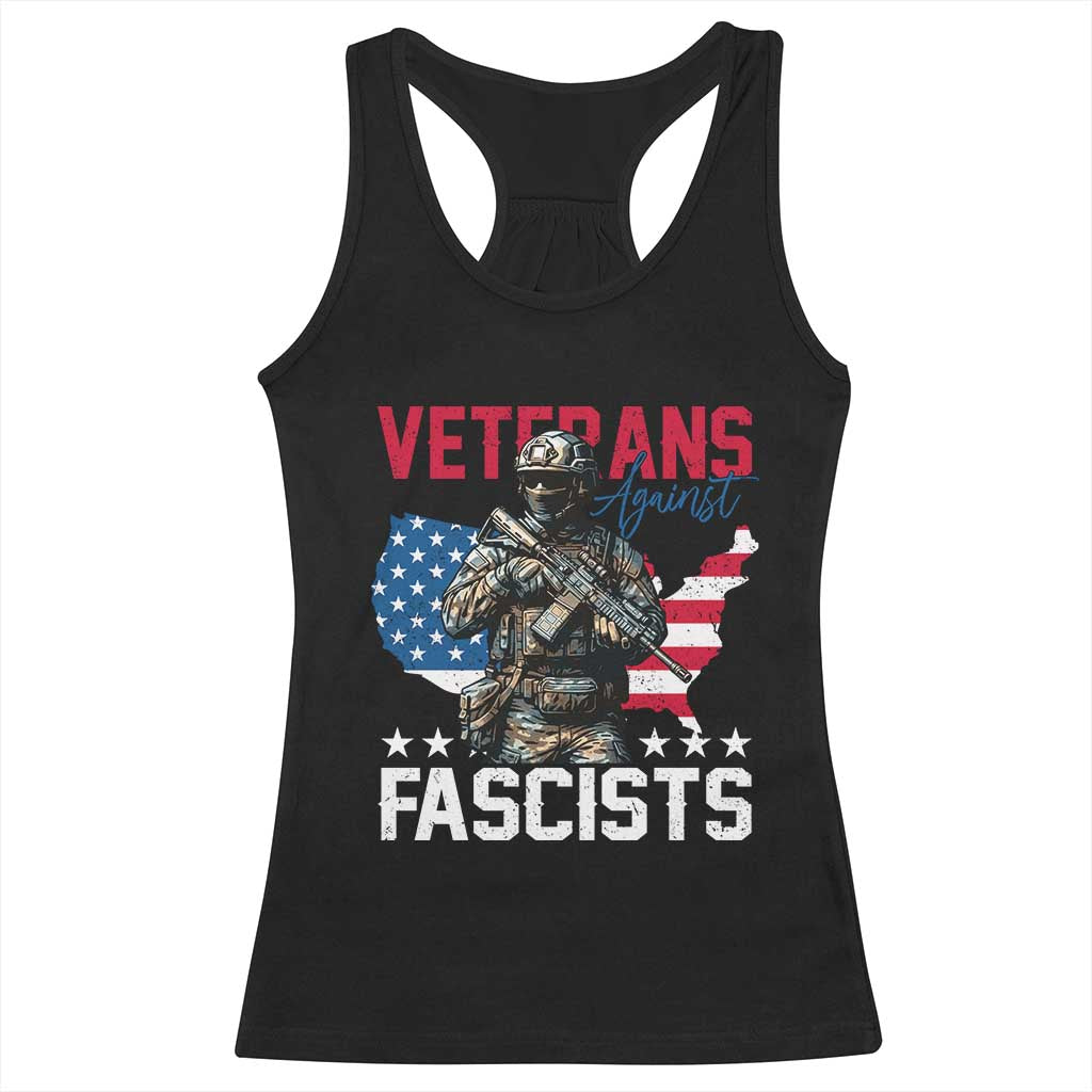 Veterans Against Fascists Racerback Tank Top Patriotic Soldier Vintage American Flag - Wonder Print Shop