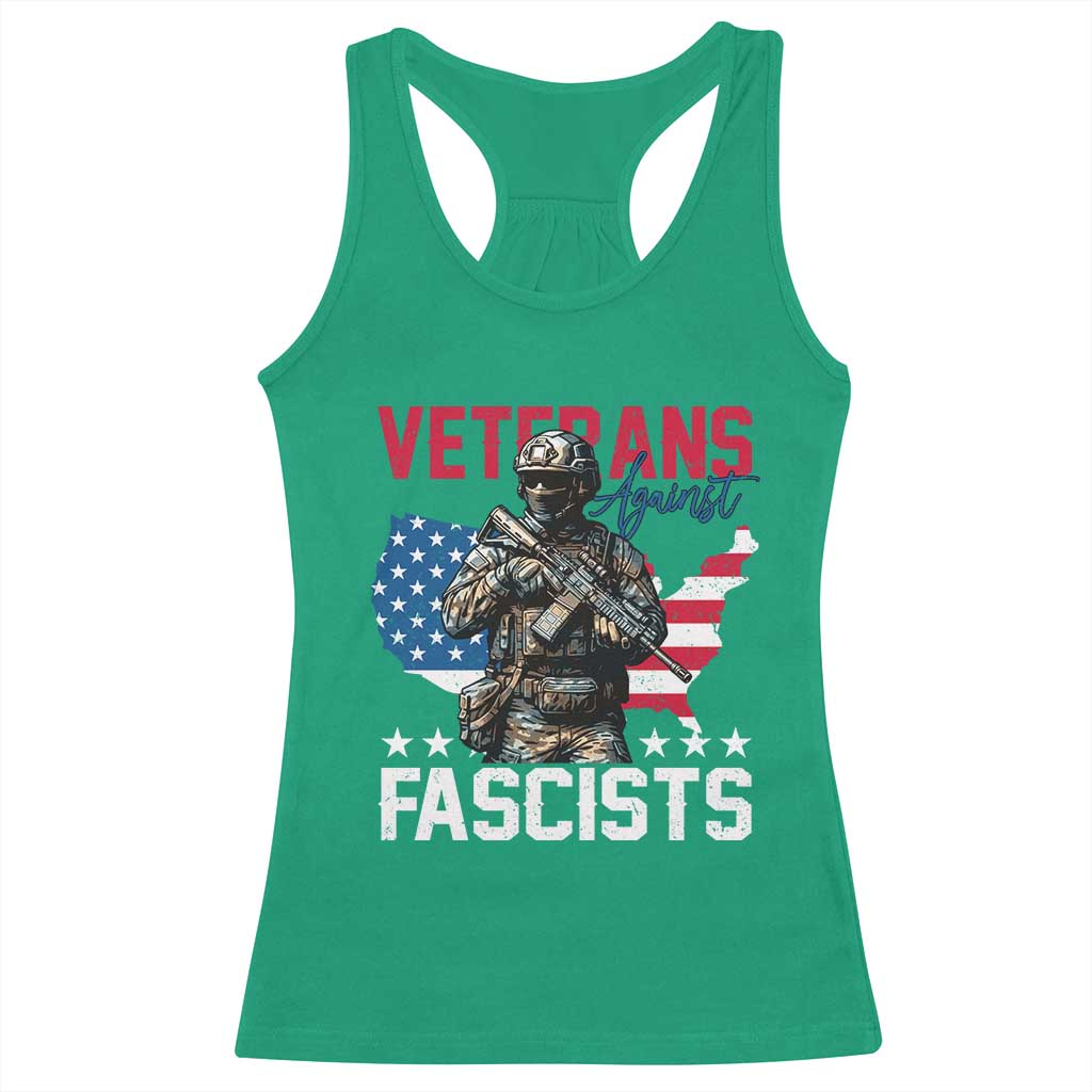 Veterans Against Fascists Racerback Tank Top Patriotic Soldier Vintage American Flag - Wonder Print Shop