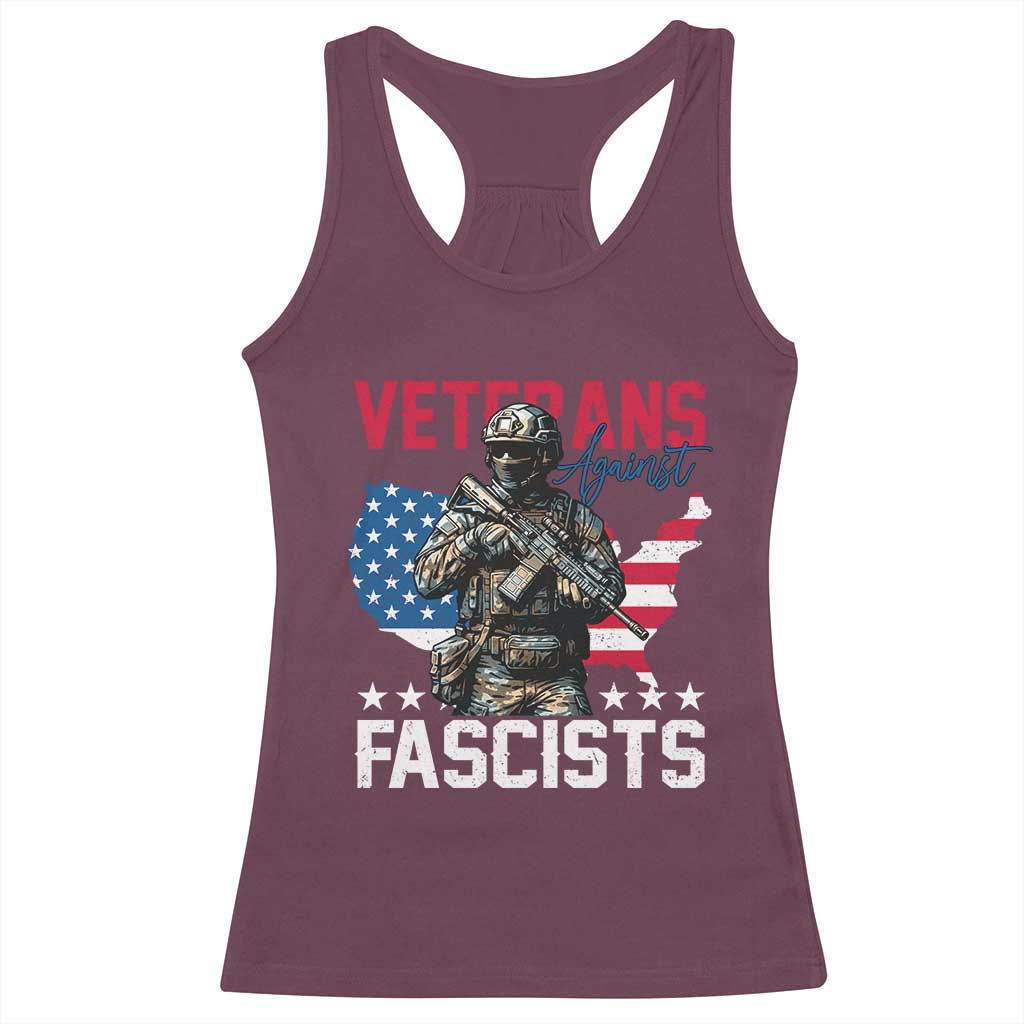 Veterans Against Fascists Racerback Tank Top Patriotic Soldier Vintage American Flag - Wonder Print Shop