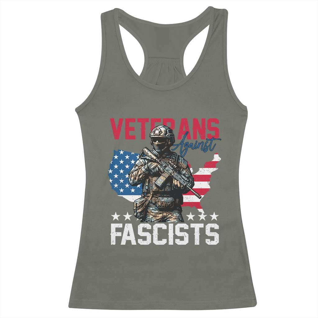 Veterans Against Fascists Racerback Tank Top Patriotic Soldier Vintage American Flag - Wonder Print Shop