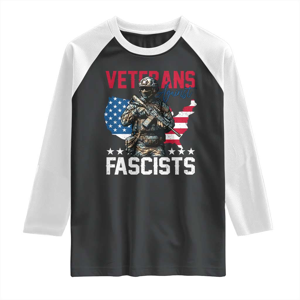 Veterans Against Fascists Raglan Shirt Patriotic Soldier Vintage American Flag - Wonder Print Shop