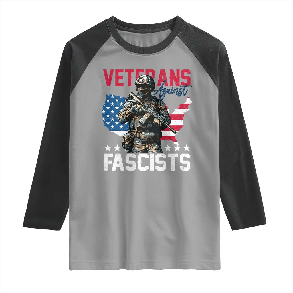 Veterans Against Fascists Raglan Shirt Patriotic Soldier Vintage American Flag - Wonder Print Shop
