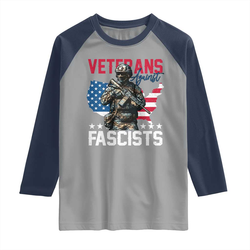 Veterans Against Fascists Raglan Shirt Patriotic Soldier Vintage American Flag - Wonder Print Shop