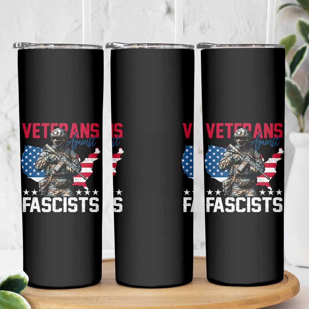 Veterans Against Fascists Skinny Tumbler Patriotic Soldier Vintage American Flag - Wonder Print Shop