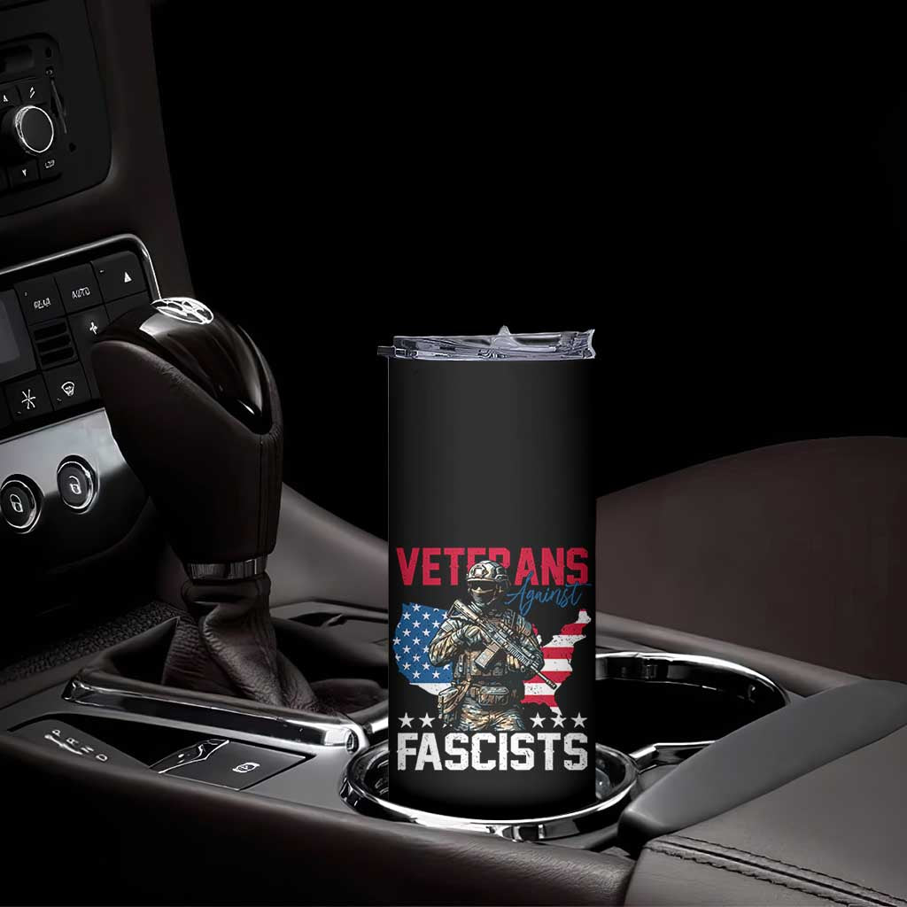 Veterans Against Fascists Skinny Tumbler Patriotic Soldier Vintage American Flag - Wonder Print Shop