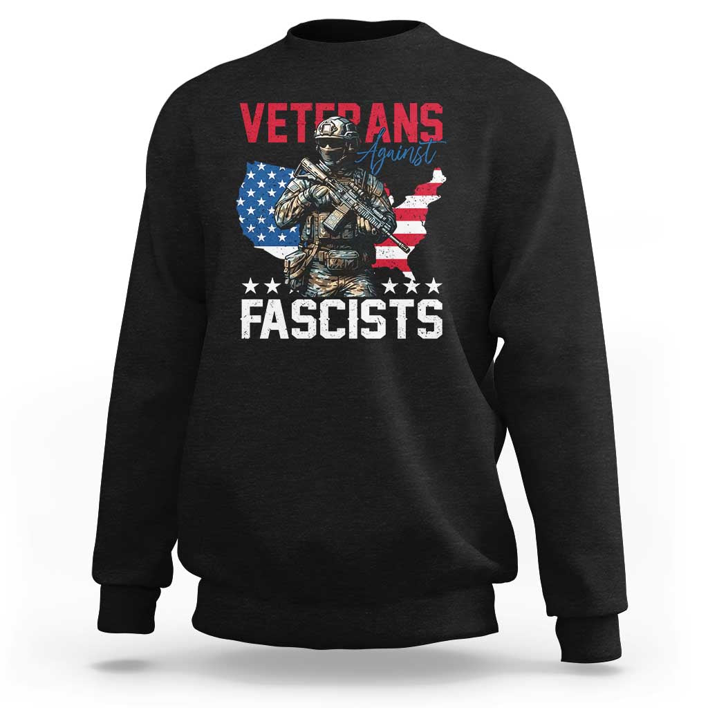 Veterans Against Fascists Sweatshirt Patriotic Soldier Vintage American Flag - Wonder Print Shop
