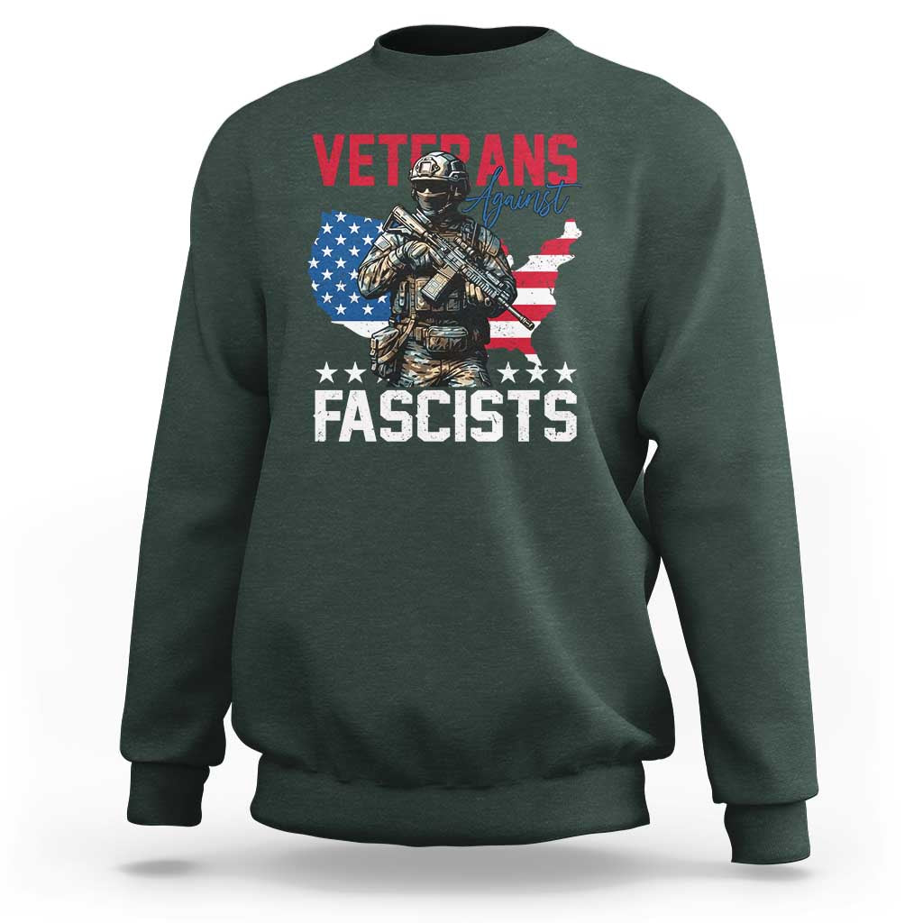 Veterans Against Fascists Sweatshirt Patriotic Soldier Vintage American Flag - Wonder Print Shop