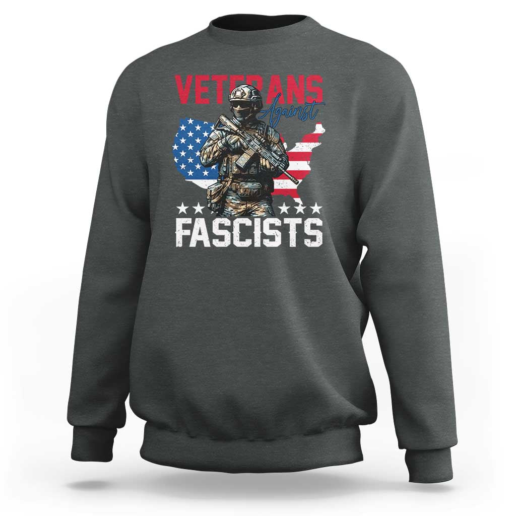 Veterans Against Fascists Sweatshirt Patriotic Soldier Vintage American Flag - Wonder Print Shop