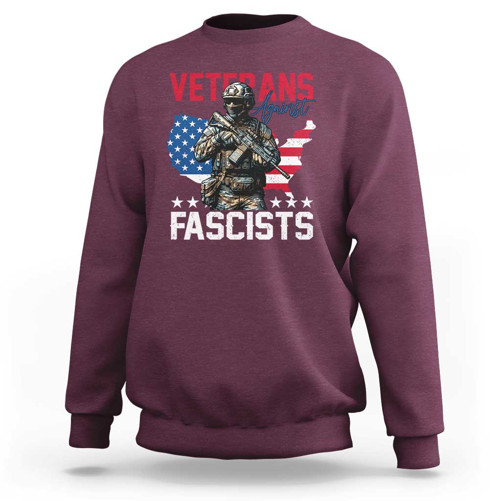 Veterans Against Fascists Sweatshirt Patriotic Soldier Vintage American Flag - Wonder Print Shop
