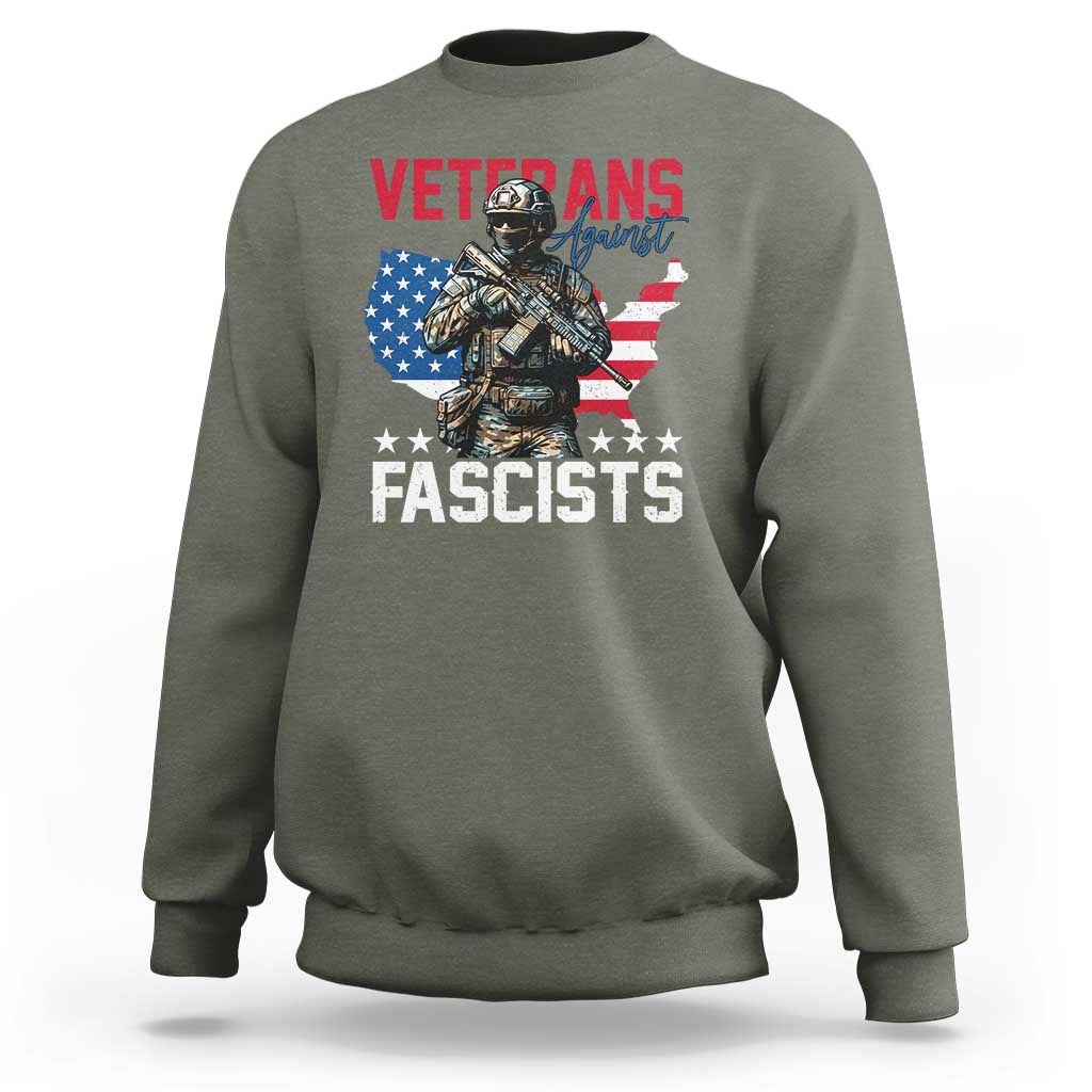 Veterans Against Fascists Sweatshirt Patriotic Soldier Vintage American Flag - Wonder Print Shop