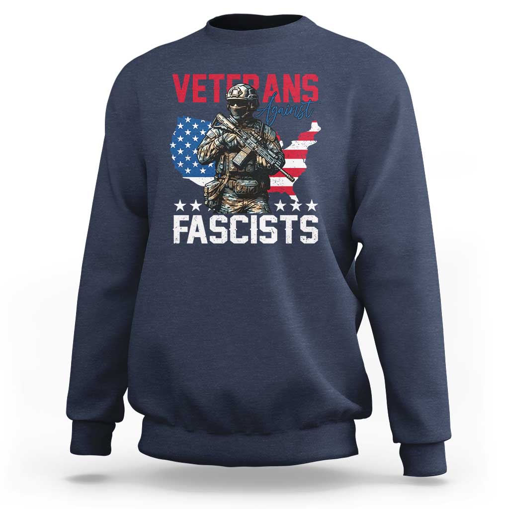 Veterans Against Fascists Sweatshirt Patriotic Soldier Vintage American Flag - Wonder Print Shop